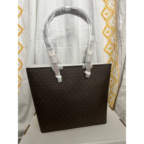 Michael Kors Womens Jet Set Travel Medium Double Pocket Tote Brown - Picture 5 of 6